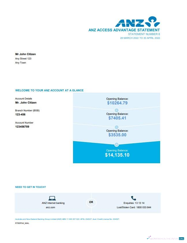 Download Australia ANZ bank statement excel 2 pages Photoshop template